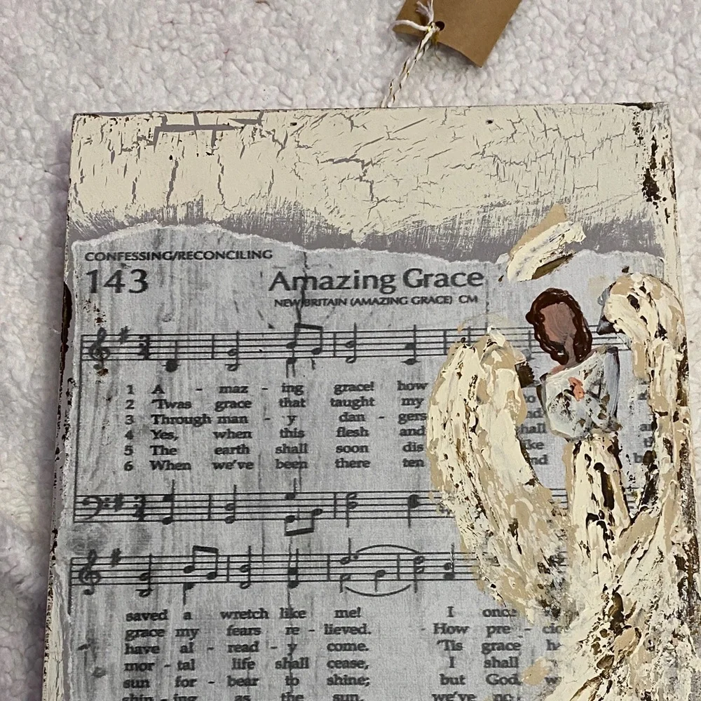 Rustic Angel Hymn Wall Art handmade hand painted NWT